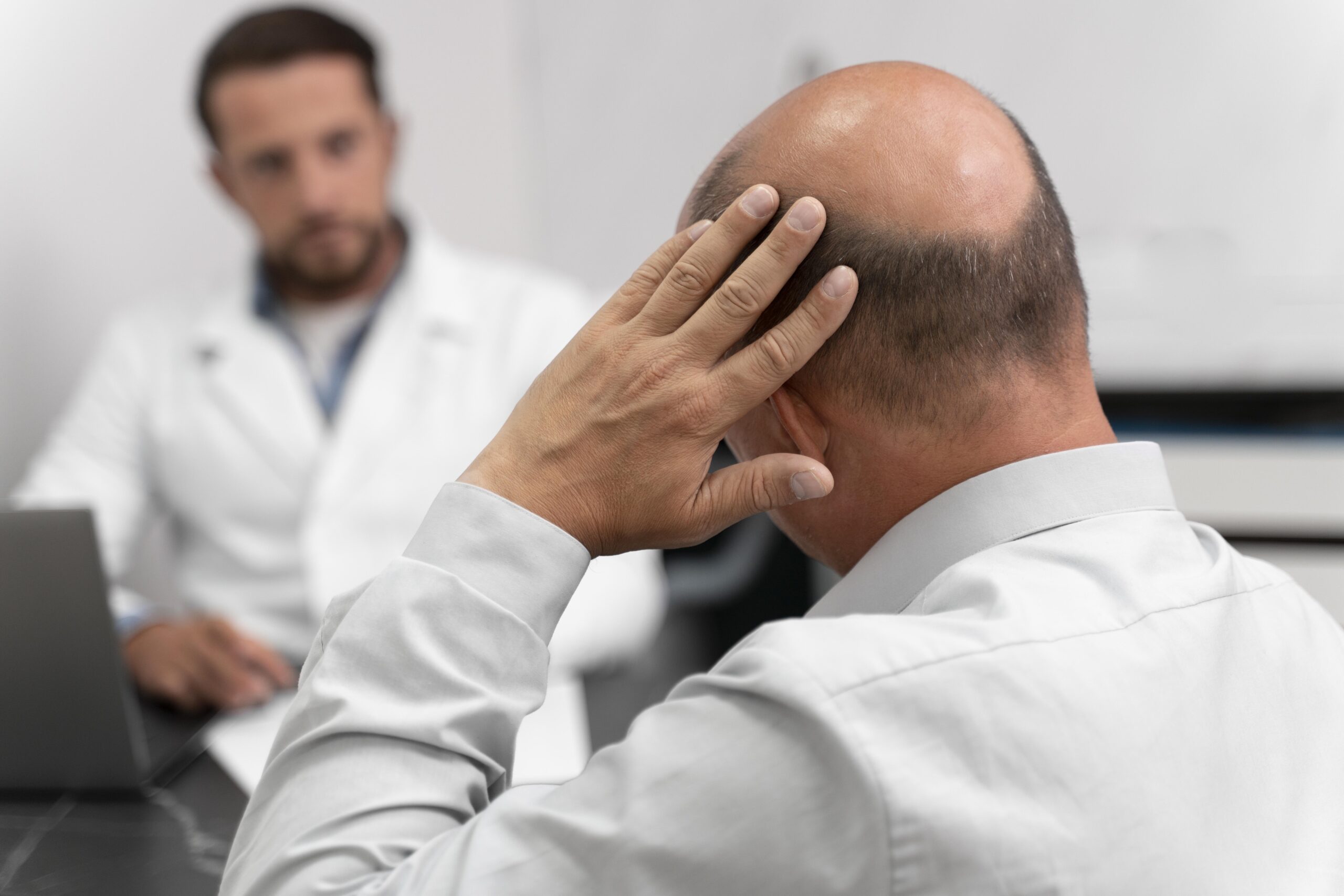 hair loss treatment doctor talking to patient